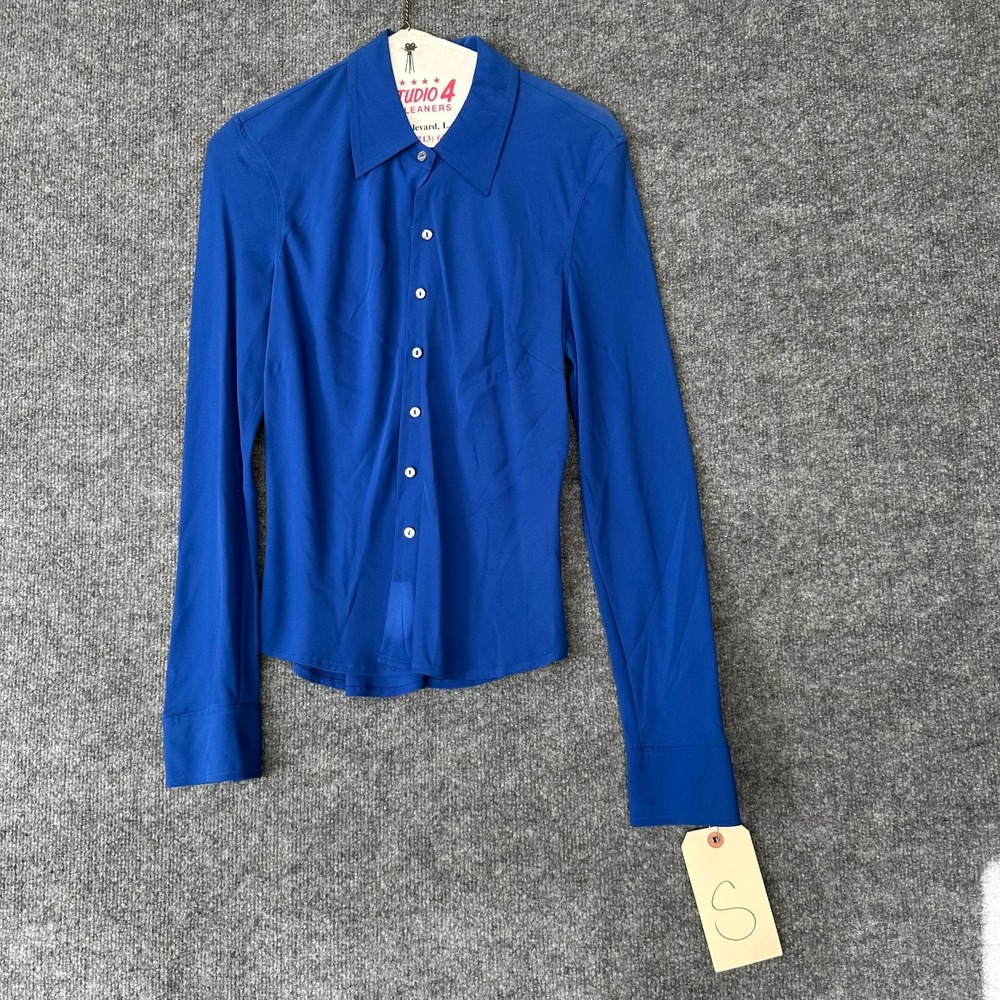Banana Republic Shirt Women S Blue Silk Blend Stretch Collared Classic Button-Up